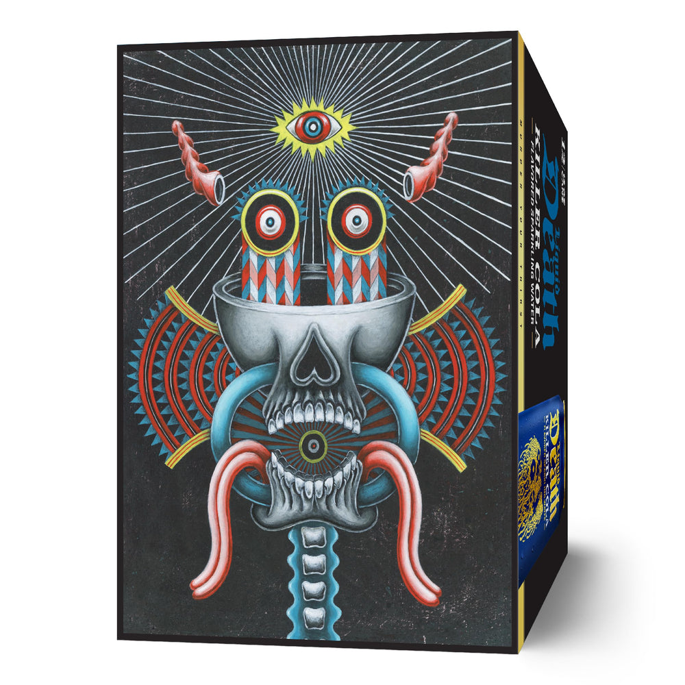 Liquid Death Killer Cola label highlights vanilla, caramel, orange notes