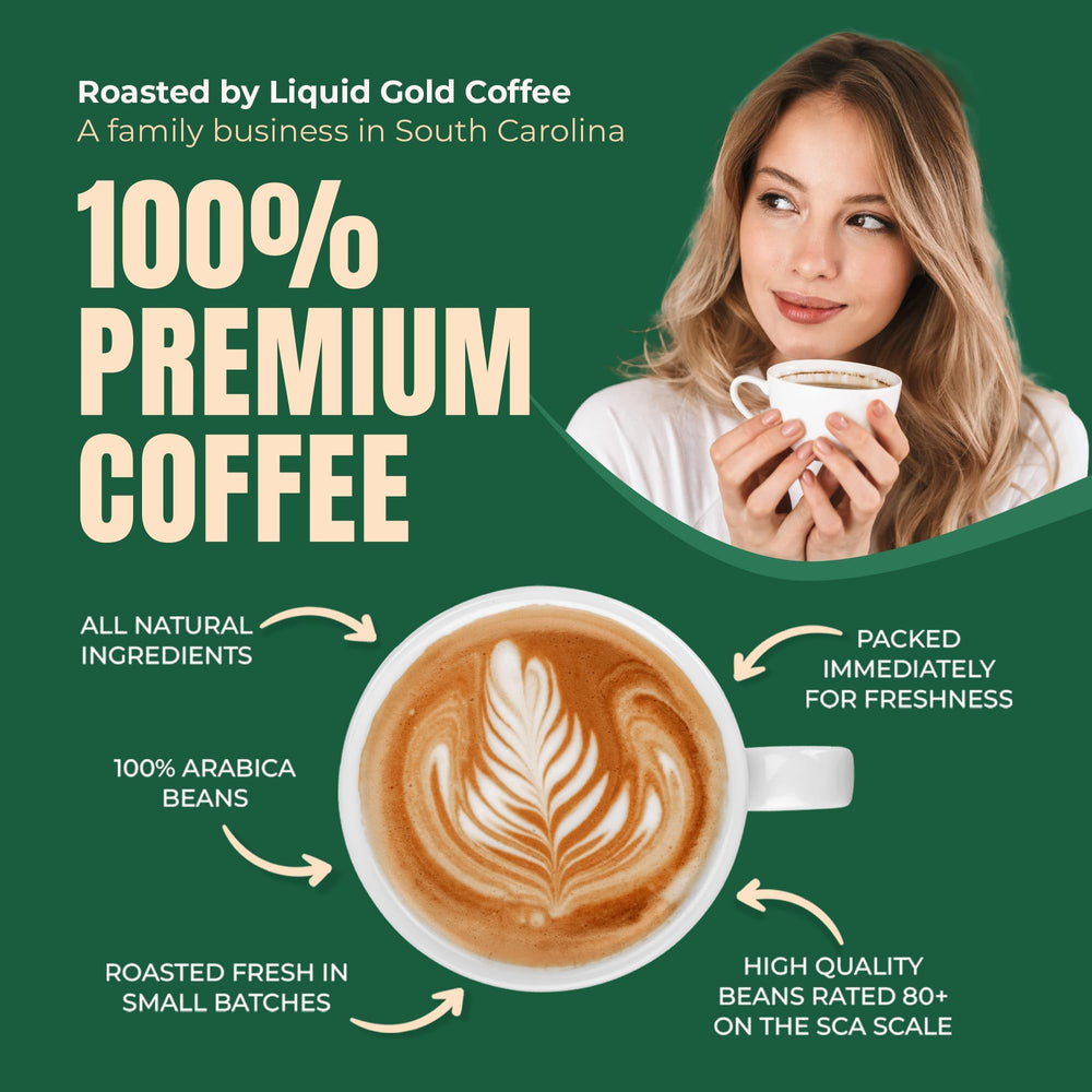 Liquid Gold Coffee 100% Arabica beans for a smooth cup