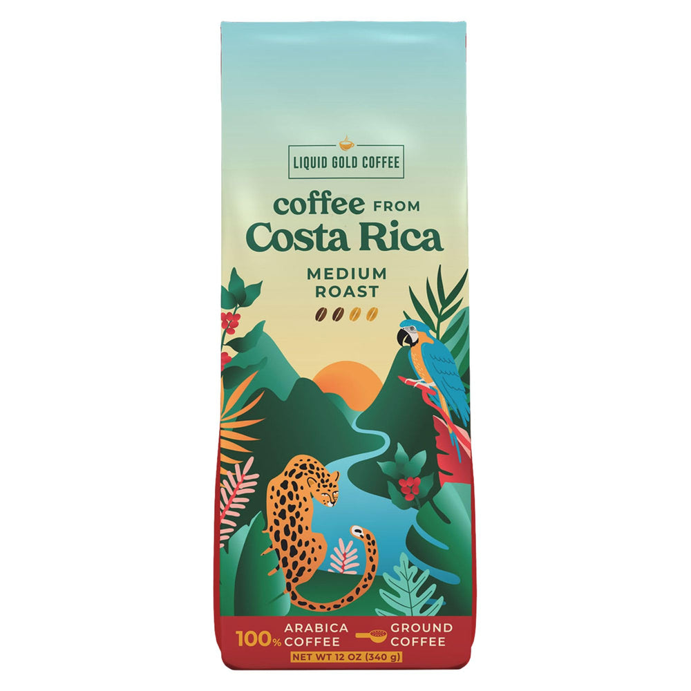 Liquid Gold Coffee Costa Rica single-origin ground 12oz for a bright morning brew