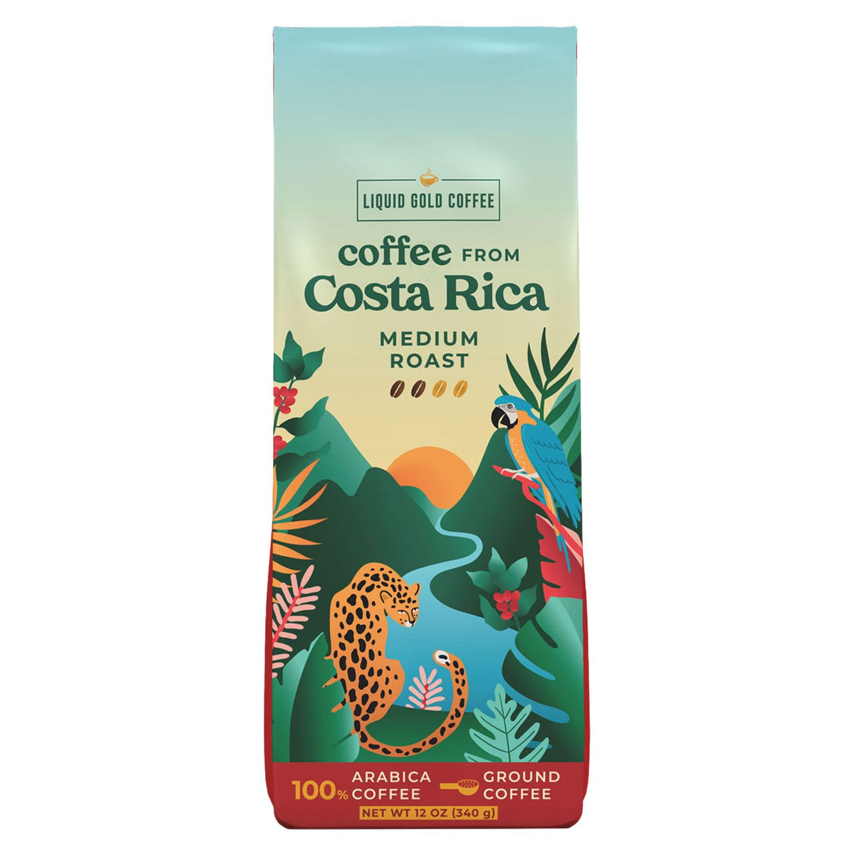 Liquid Gold Coffee Costa Rica single-origin ground 12oz for a bright morning brew