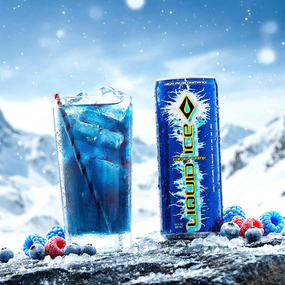 Liquid Ice Arctic Berry label close-up, highlighting natural sugar and vitamins.