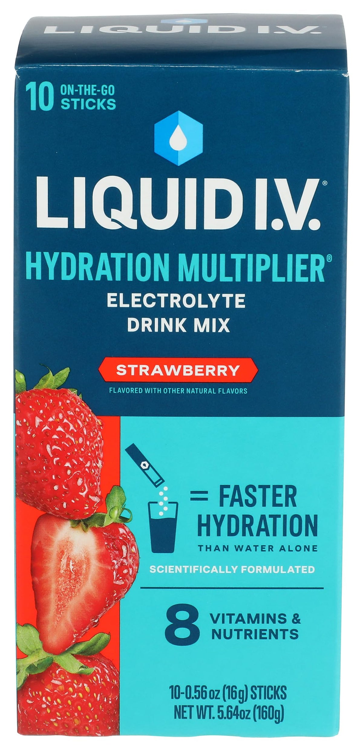 Liquid I.V. Hydration Multiplier Strawberry box front for convenient hydration on the go