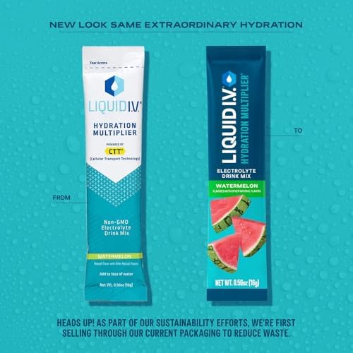 Liquid I.V. Watermelon powder mixed in glass for hydration
