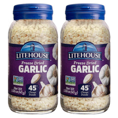 Litehouse Freeze Dried Garlic jar with 45 cloves for pantry convenience.