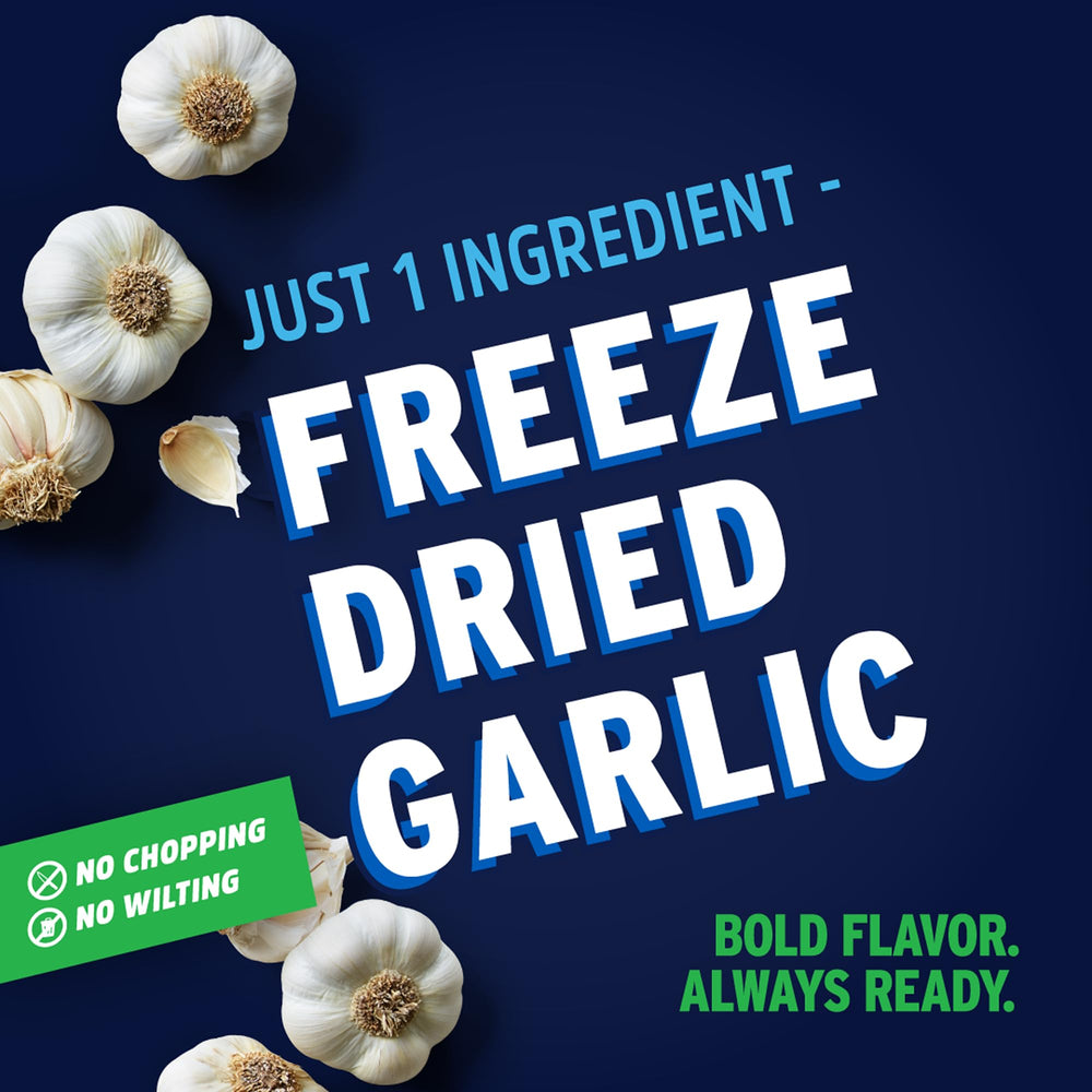 Litehouse Freeze Dried Garlic jar packaging shows convenient, long shelf life for easy cooking