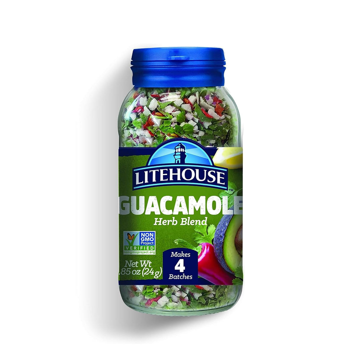 Litehouse freeze dried guacamole herb blend bottle preserves bold flavor for quick guacamole.