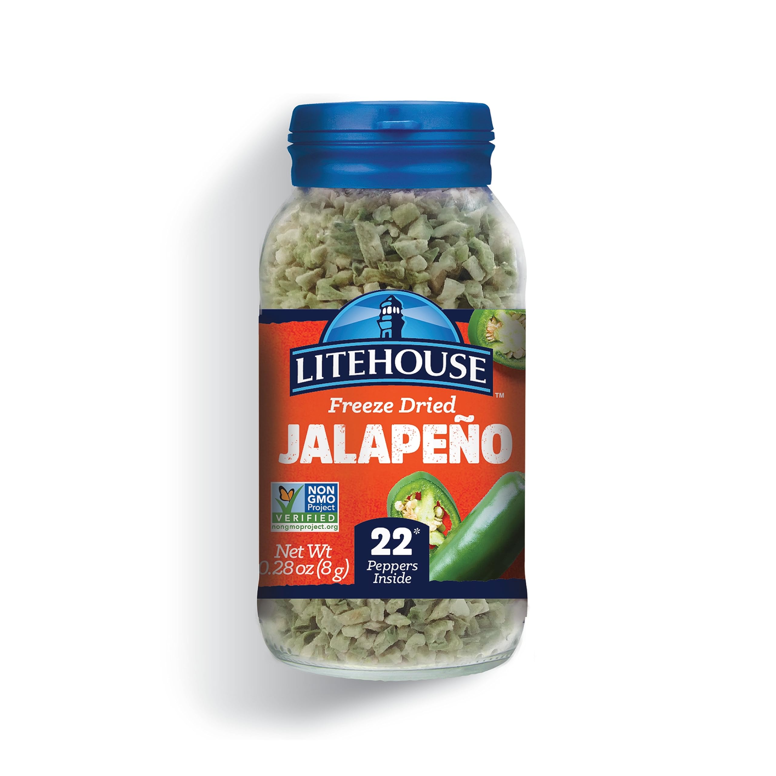 Litehouse Freeze Dried Jalapeno Peppers bottle front, ready to elevate spicy dishes.