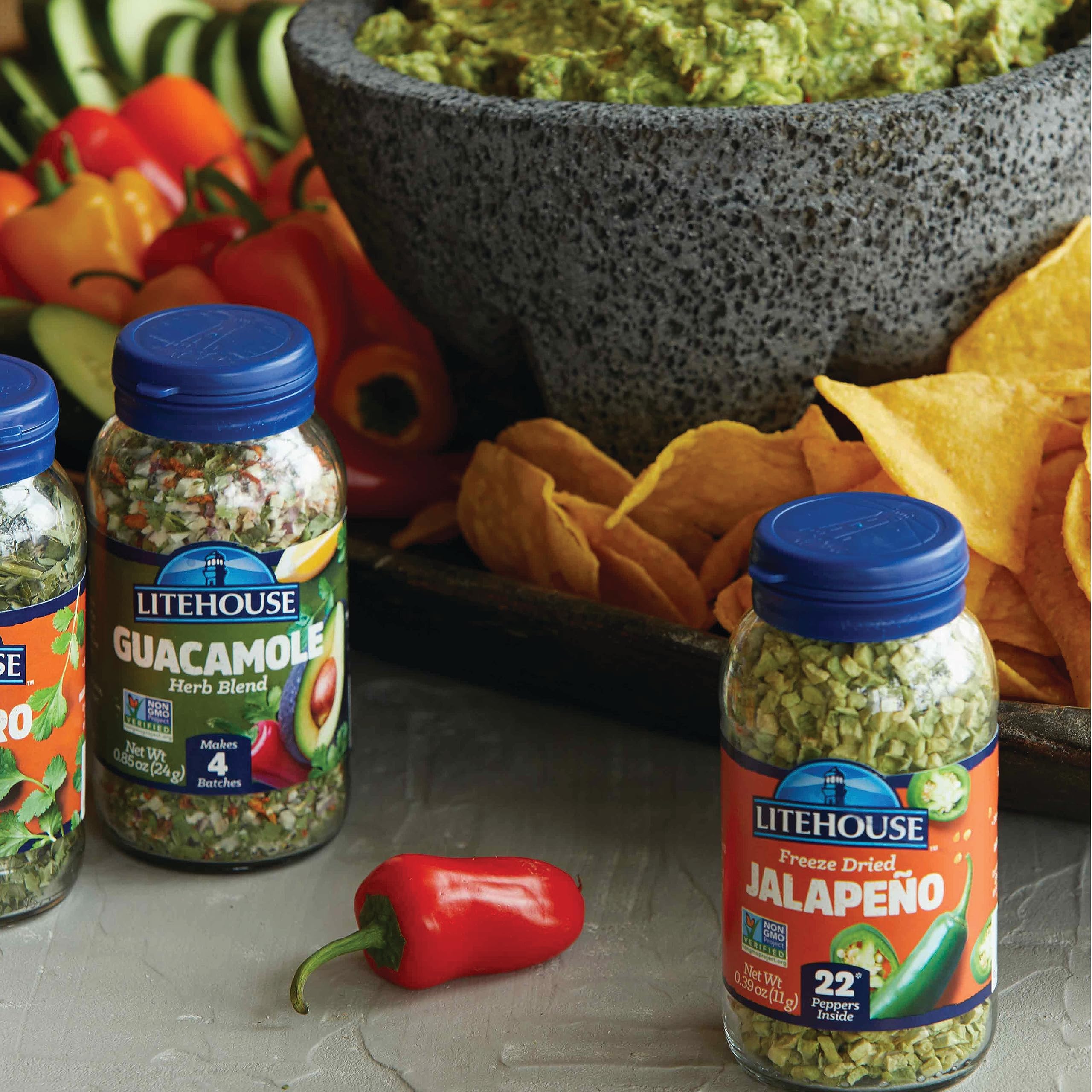 Litehouse Freeze Dried Jalapeno Peppers ingredients highlight non-GMO and gluten-free properties.