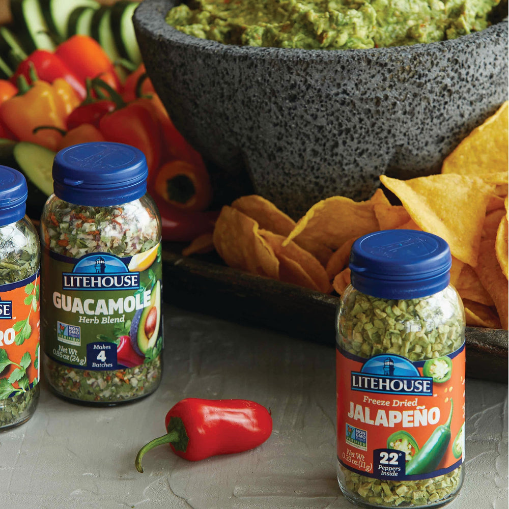 Litehouse Freeze Dried Jalapeno Peppers ingredients highlight non-GMO and gluten-free properties.