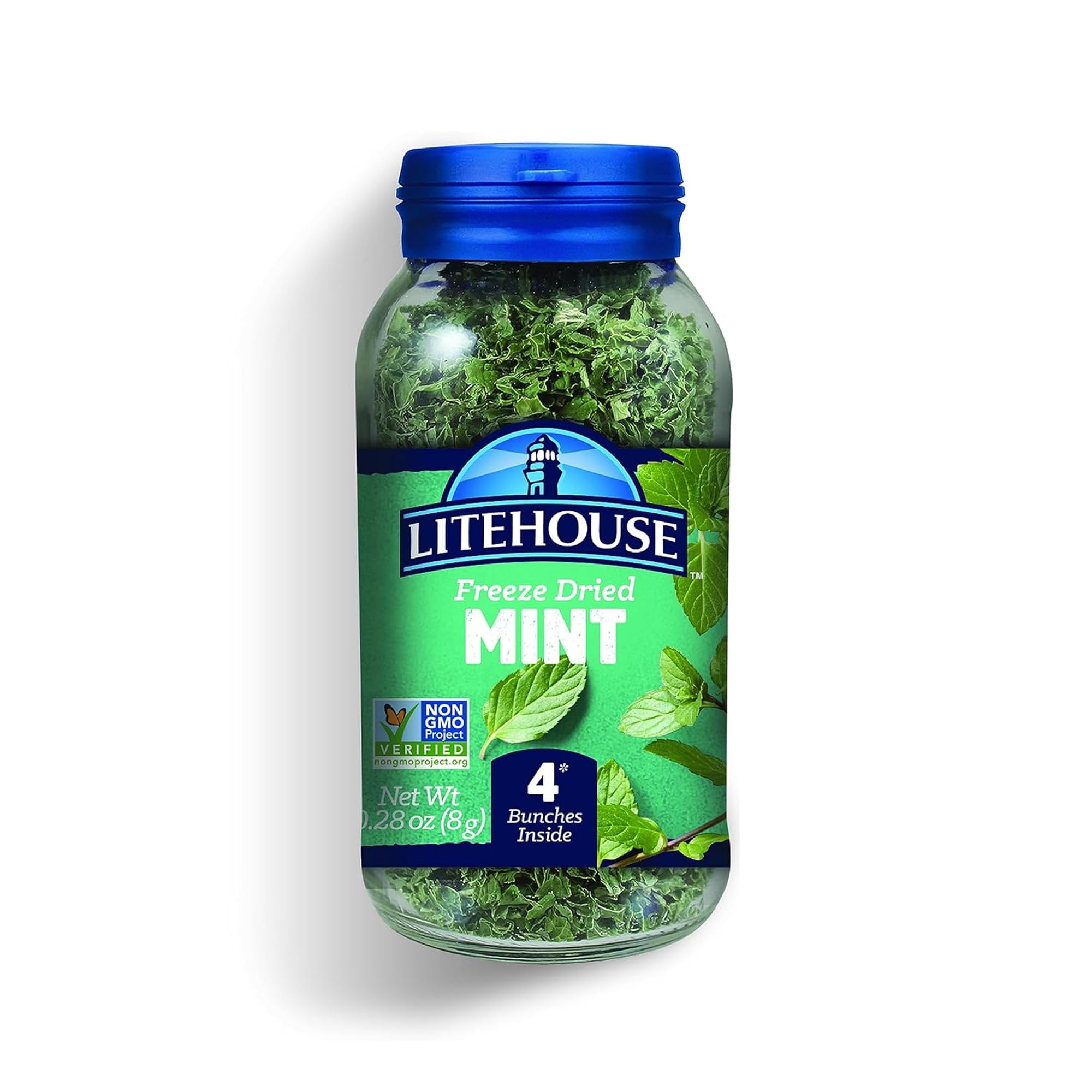 Litehouse Freeze Dried Mint bottle showcasing vibrant green flakes, ideal for quick seasoning.