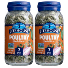 Litehouse Freeze Dried Poultry Herb Blend jar preserves color and aroma for quick meals.