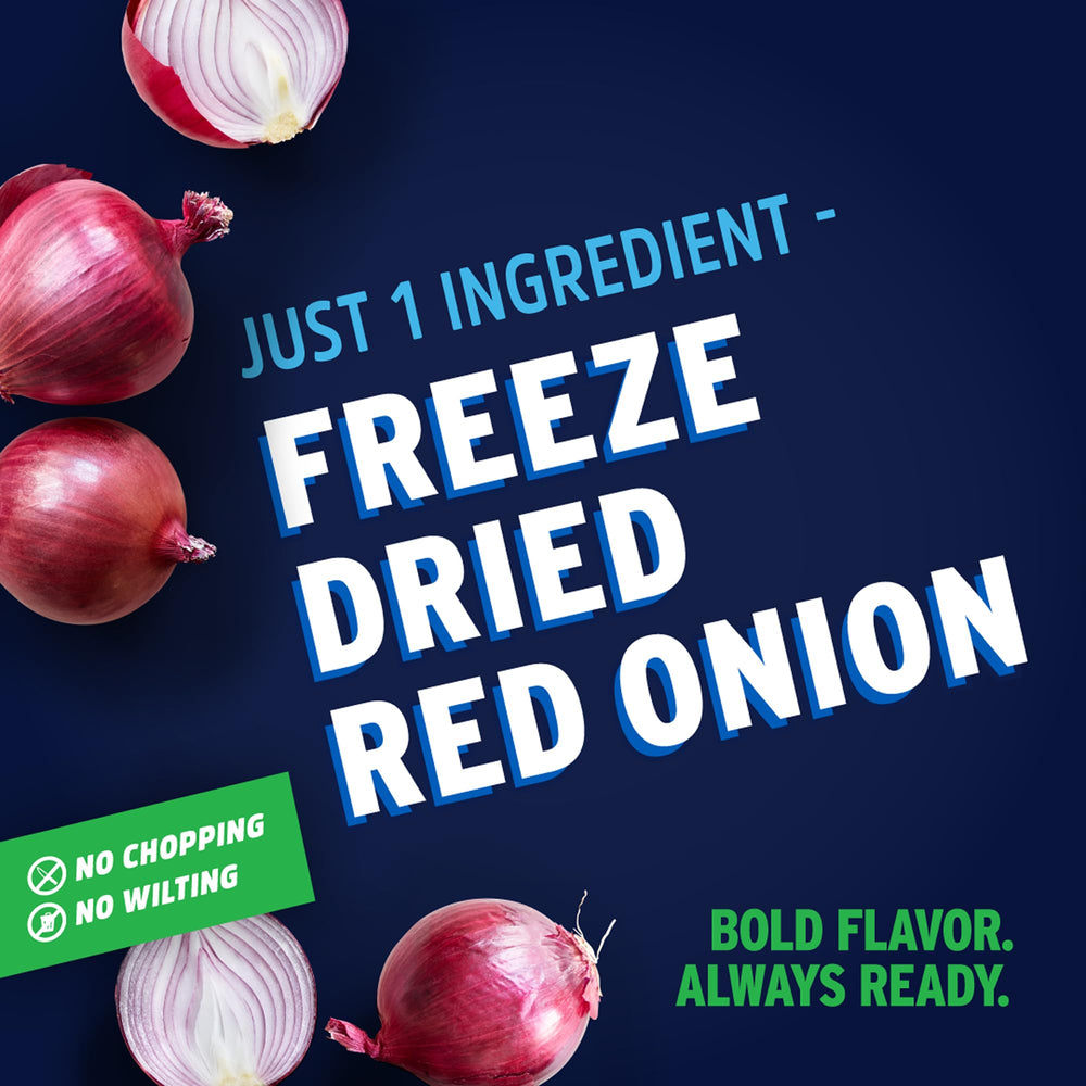 Litehouse Freeze Dried Red Onion bottle, easy to pour, saves chopping time.