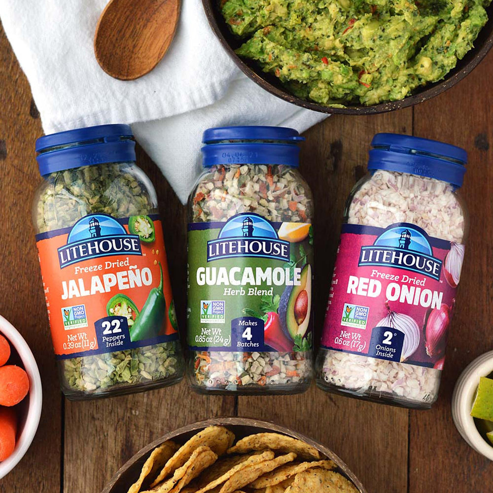 Litehouse Freeze Dried Red Onion in a kitchen, versatile for meats, soups, and salads.