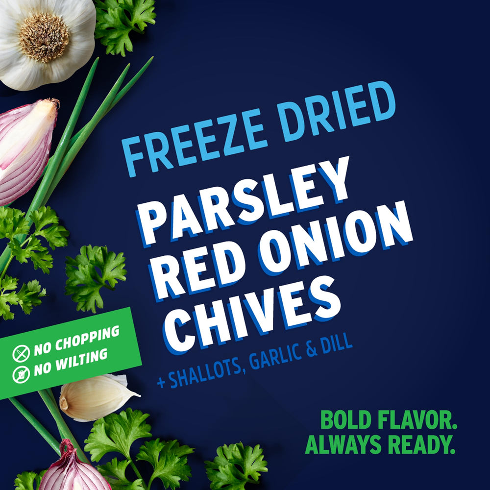 Litehouse Freeze Dried Salad Herb Blend label close-up highlights organic, non-GMO ingredients