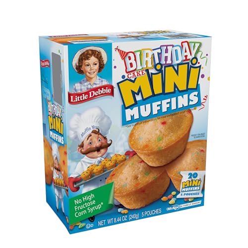 Little Debbie Birthday Cake Mini Muffins pouches, great for snacks on the go with sprinkles.