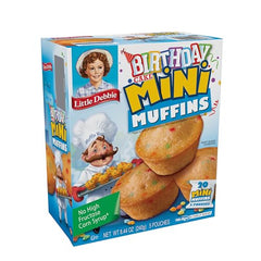 Little Debbie Birthday Cake Mini Muffins pouches, great for snacks on the go with sprinkles.