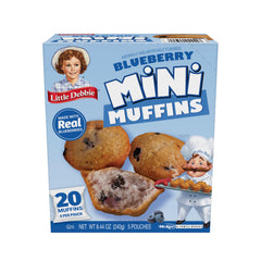 Little Debbie Blueberry Mini Muffins box front, perfect for quick breakfasts.