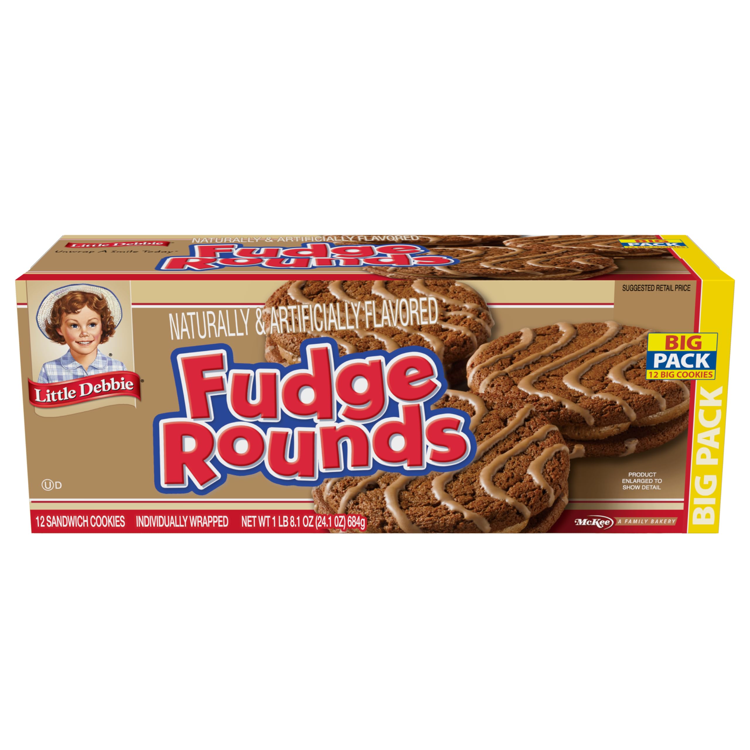 Little Debbie Fudge Rounds Big Pack box front, convenient family snack option