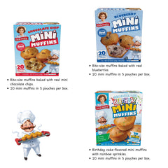 Little Debbie Mini Muffins variety pack display featuring three flavors.