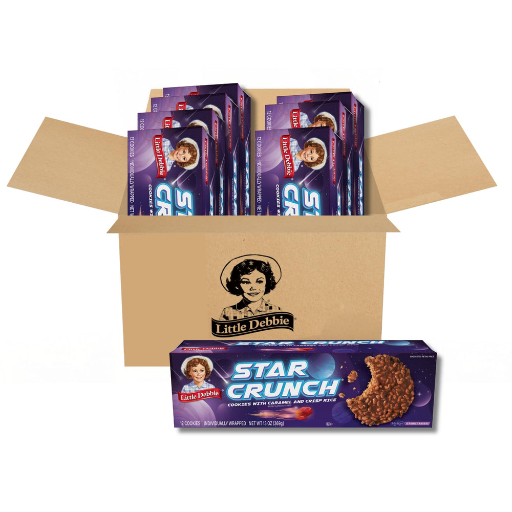 Little Debbie Star Crunch Cookies box packaging showing eight-pack convenience for sharing.