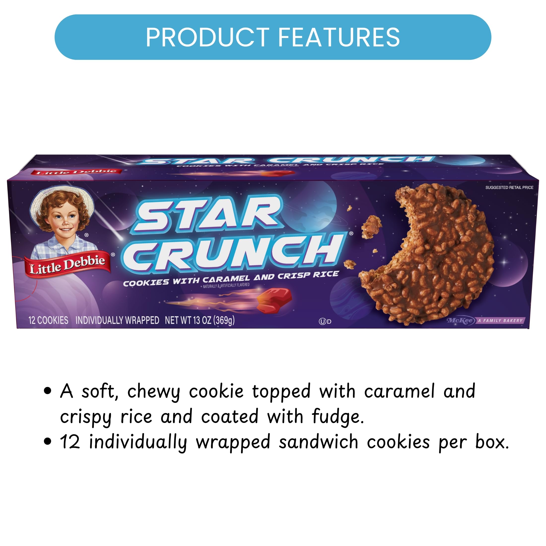 Little Debbie Star Crunch Cookies fudge coating image emphasizes indulgent finish.