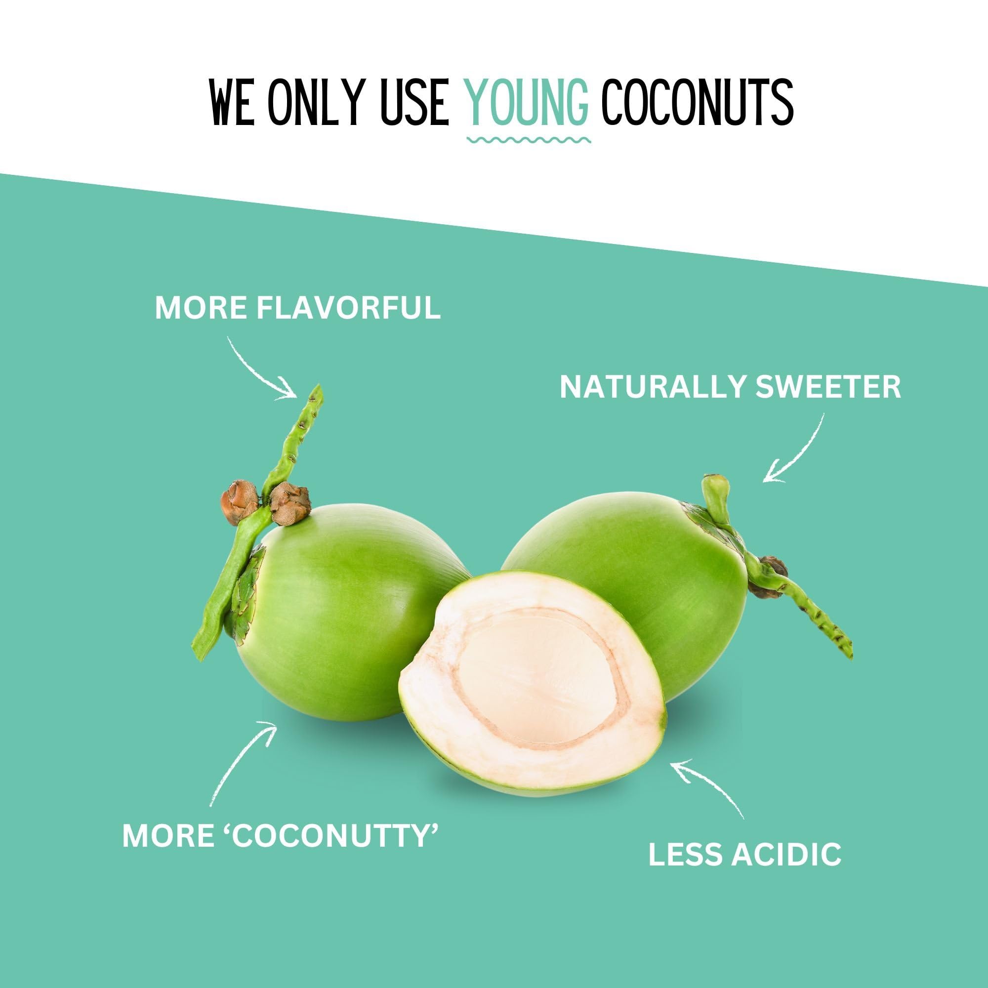 Little Palm coconut water near ice and glass emphasizing cooling hydration.