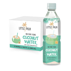 Little Palm pure coconut water bottle highlighting natural hydration.