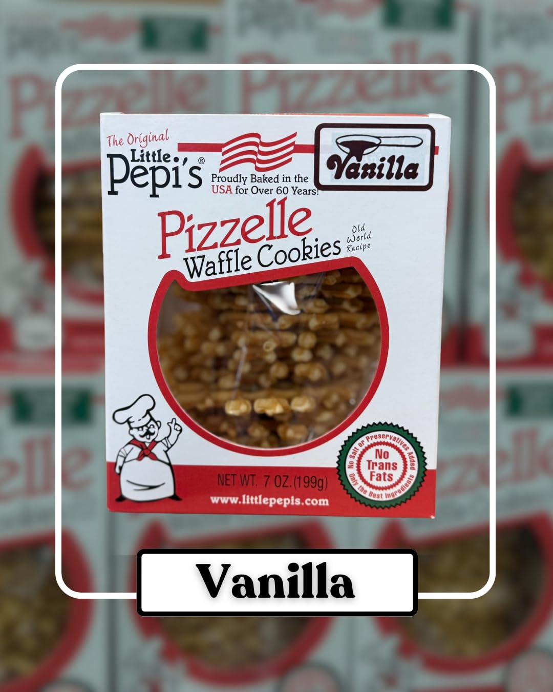 Gift-ready tin of Little Pepi's Vanilla Pizzelles from Little Pepi's.