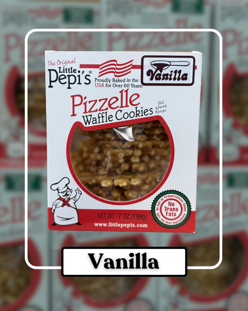 Gift-ready tin of Little Pepi's Vanilla Pizzelles from Little Pepi's.