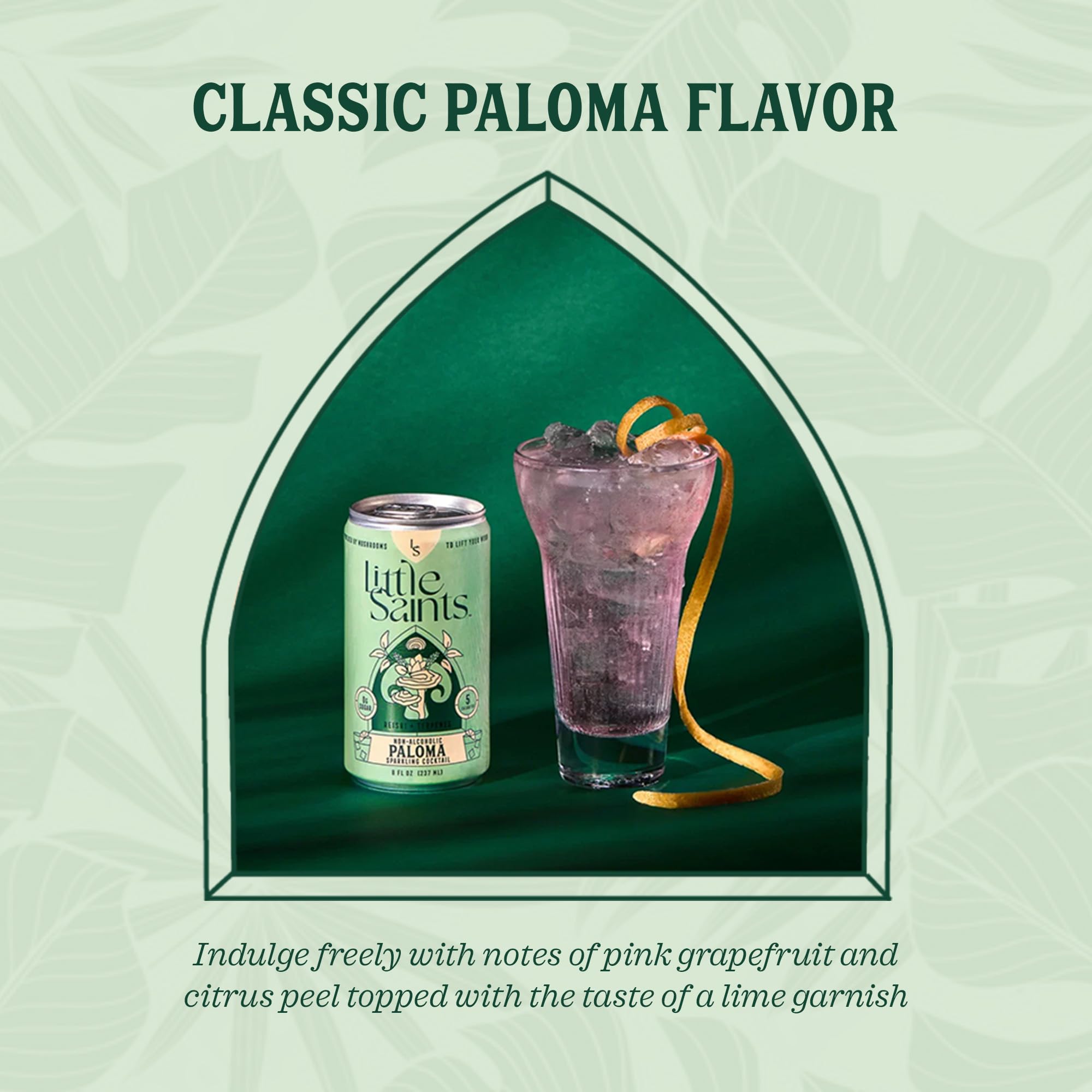 Little Saints Paloma mocktails glass-serve, sparkling color for gatherings.