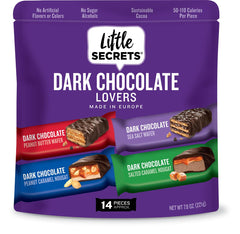 Little Secrets dark chocolate sea salt bites featuring premium cocoa, ideal for sharing.