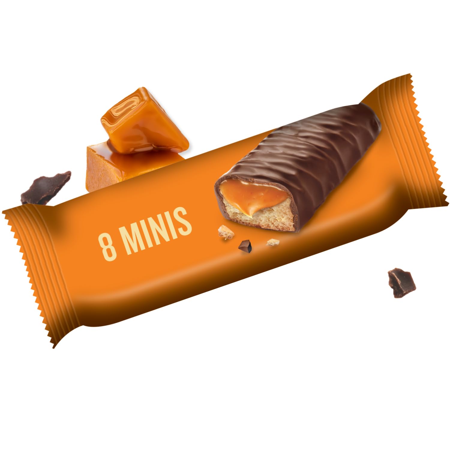 Little Secrets milk chocolate caramel cookie bar minis close-up texture—creamy center and crisp crunch.