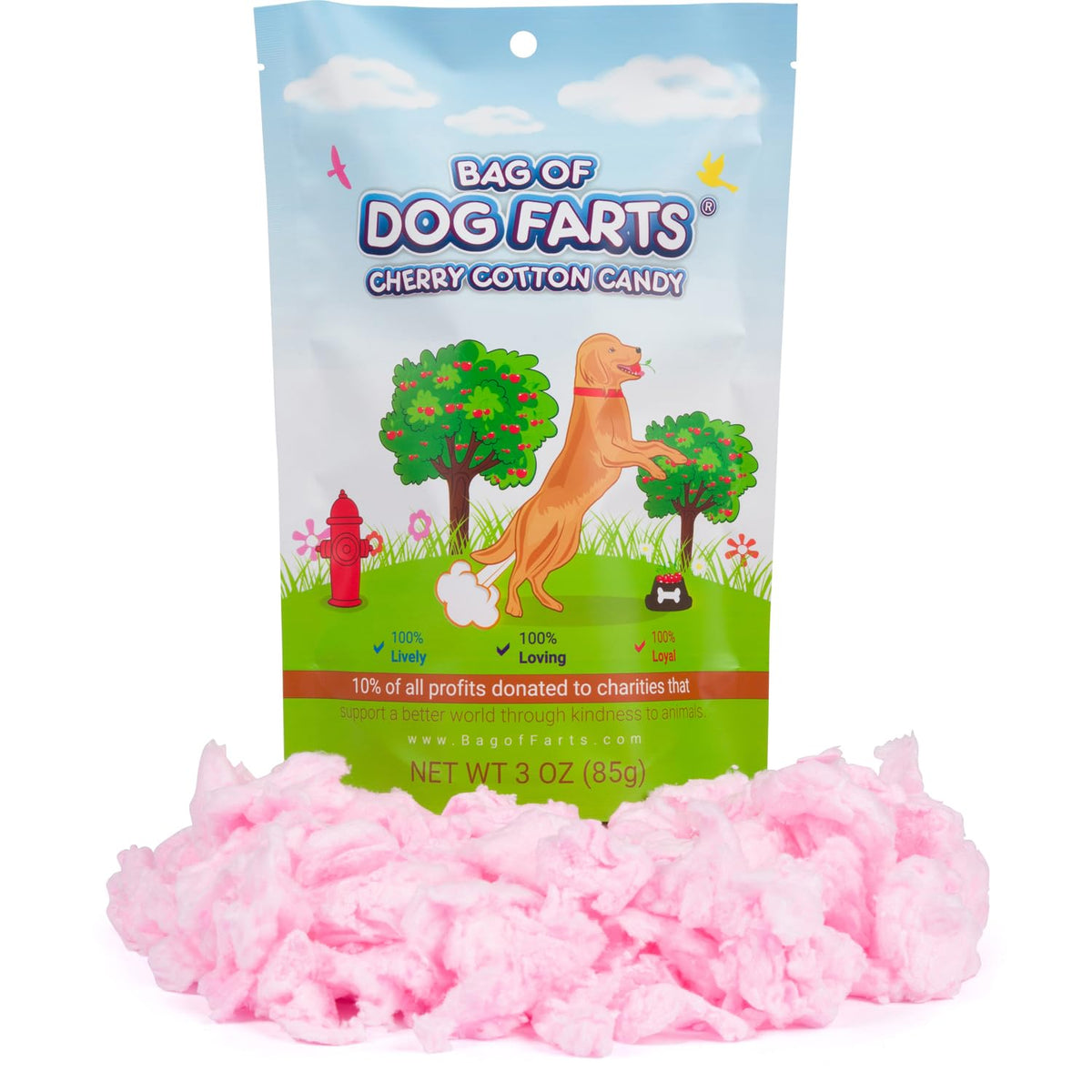 Little Stinker Bag of Dog Farts cherry cotton candy package, ideal gift for dog lovers