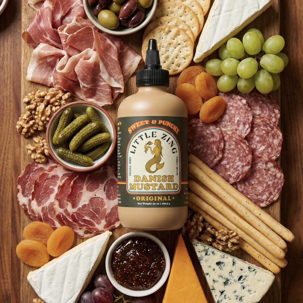Little Zing Danish Mustard dipping plate showing versatile flavor pairing.