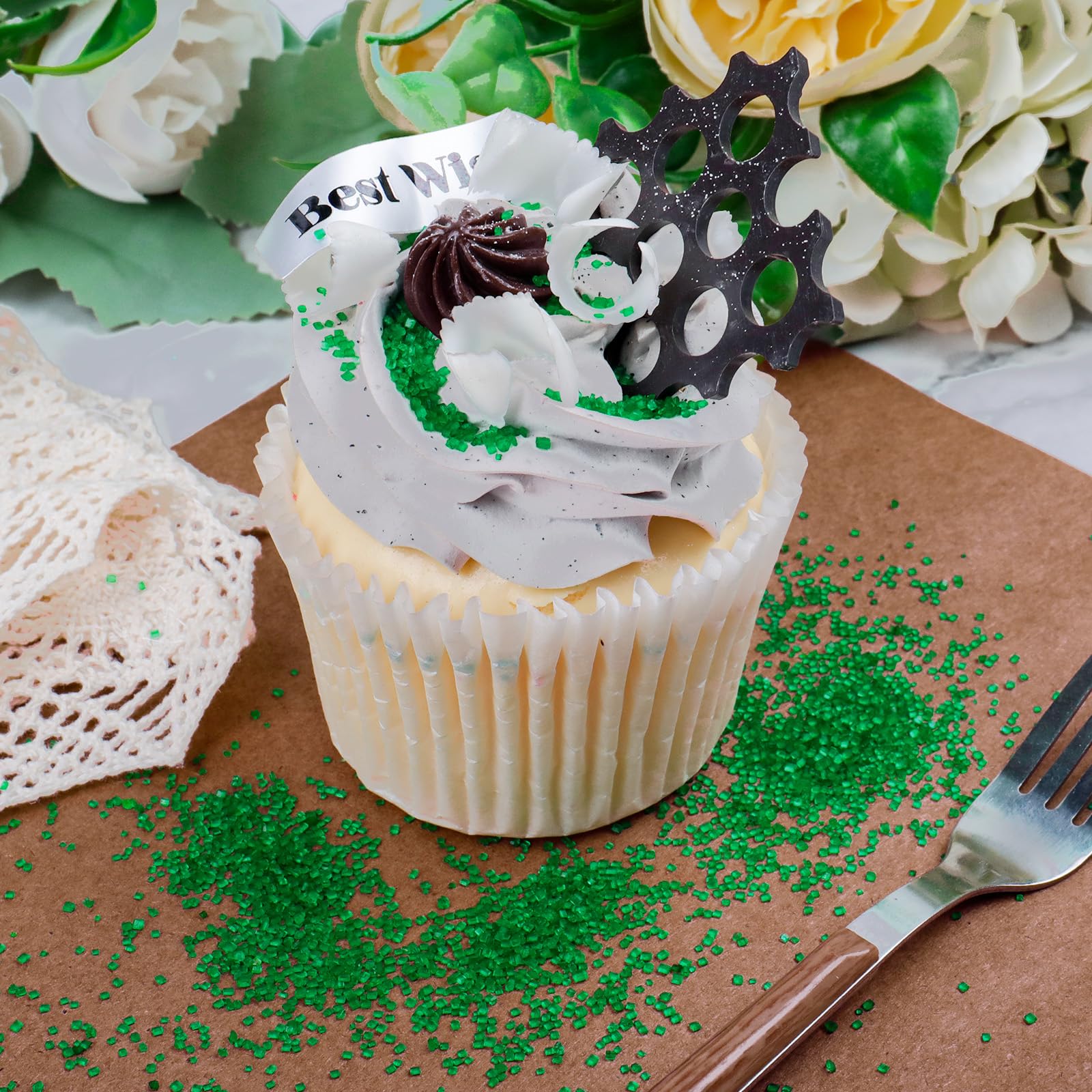 LittleStar Green Sanding Sugar crystals on cookies add vibrant sparkle