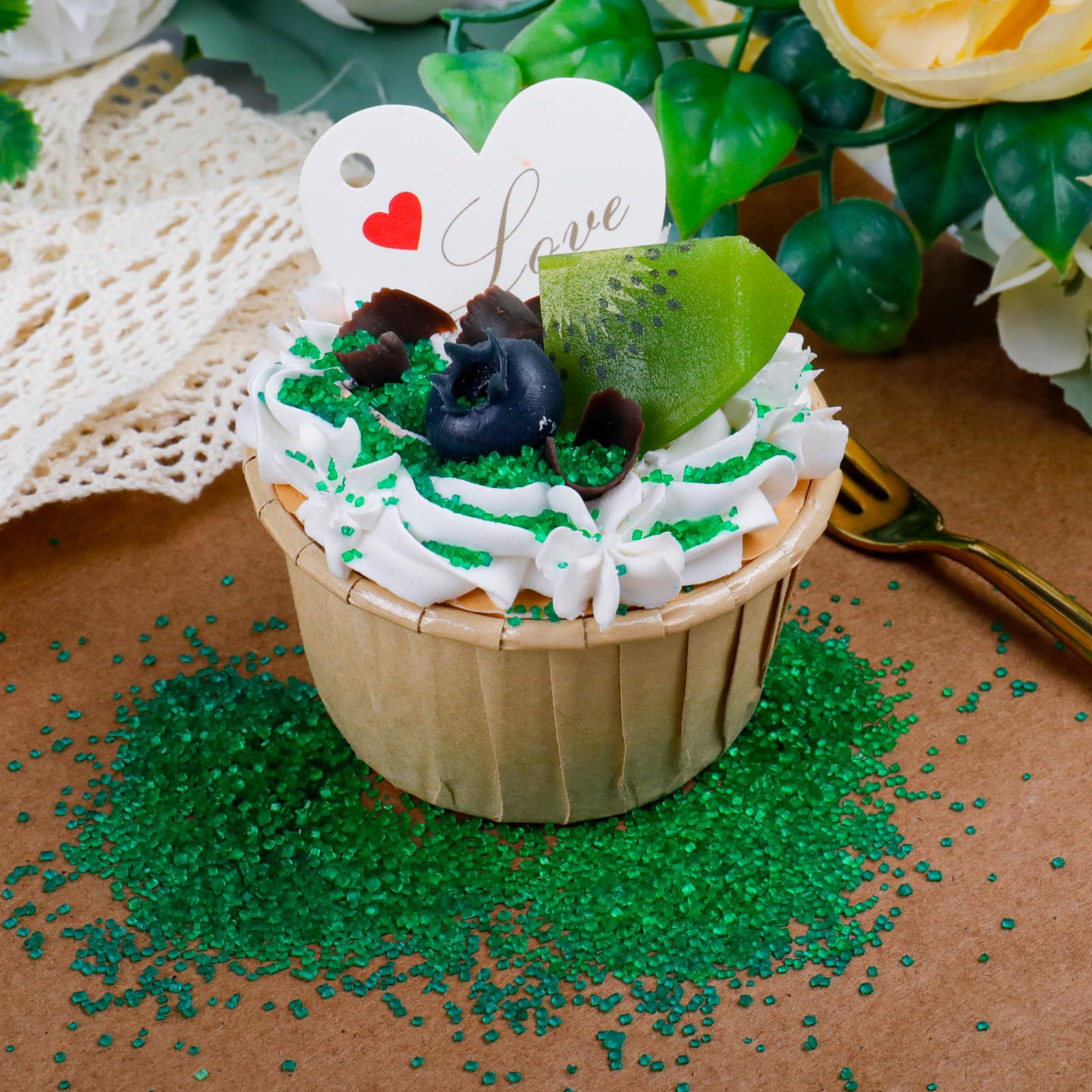 LittleStar Green Sanding Sugar on ice cream adds a shimmering finish