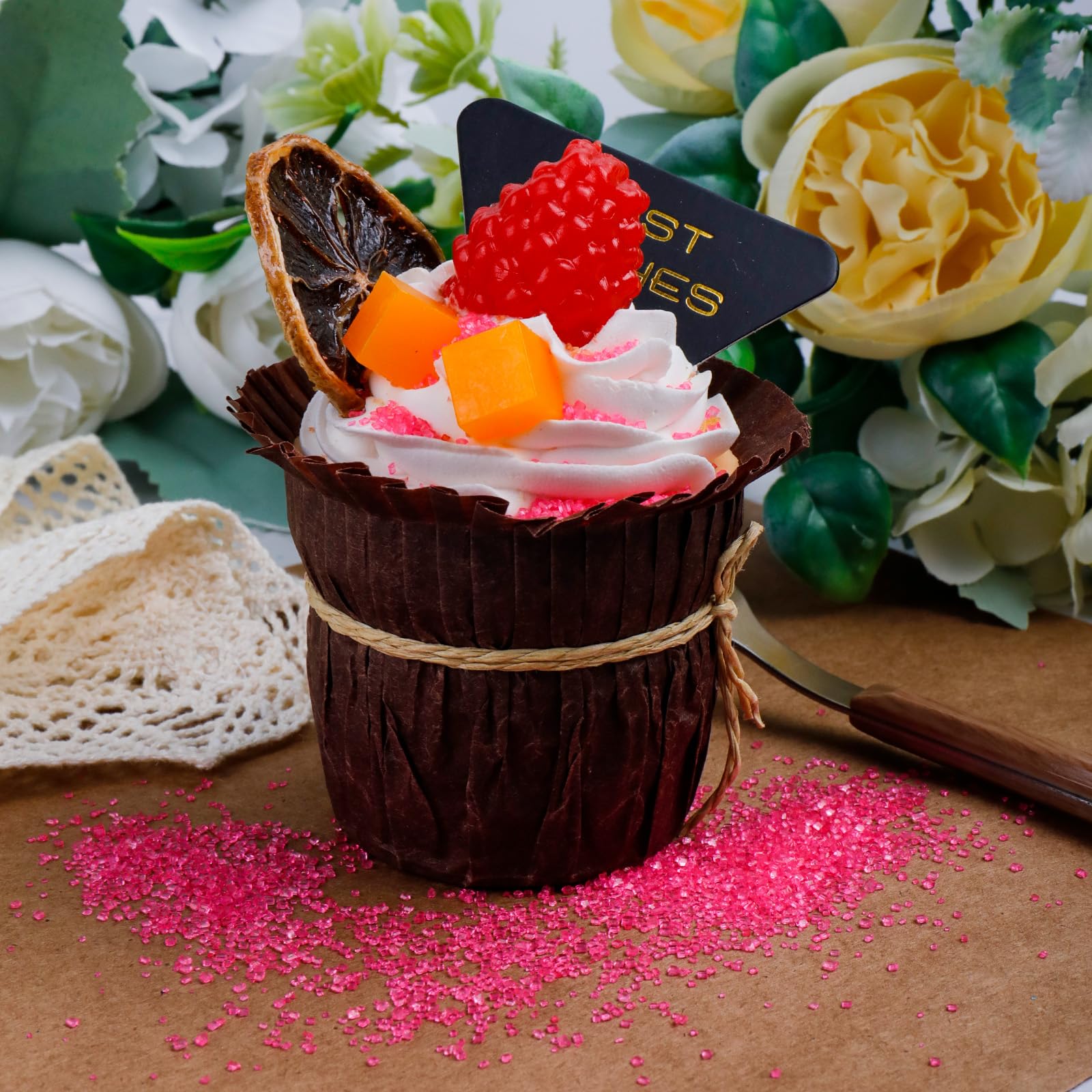 LittleStar pink sanding sugar creates glossy pink cupcakes and party-ready treats.