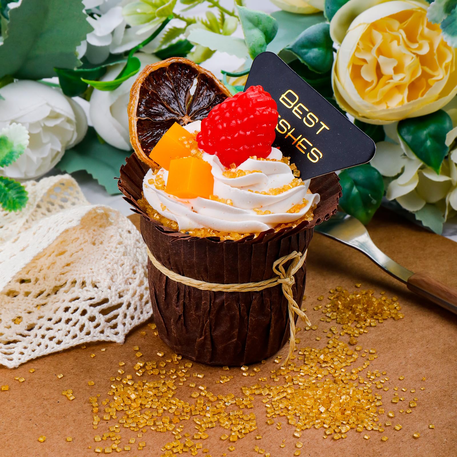 LittleStar sparkling sugar crystals on cupcakes add festive shine.
