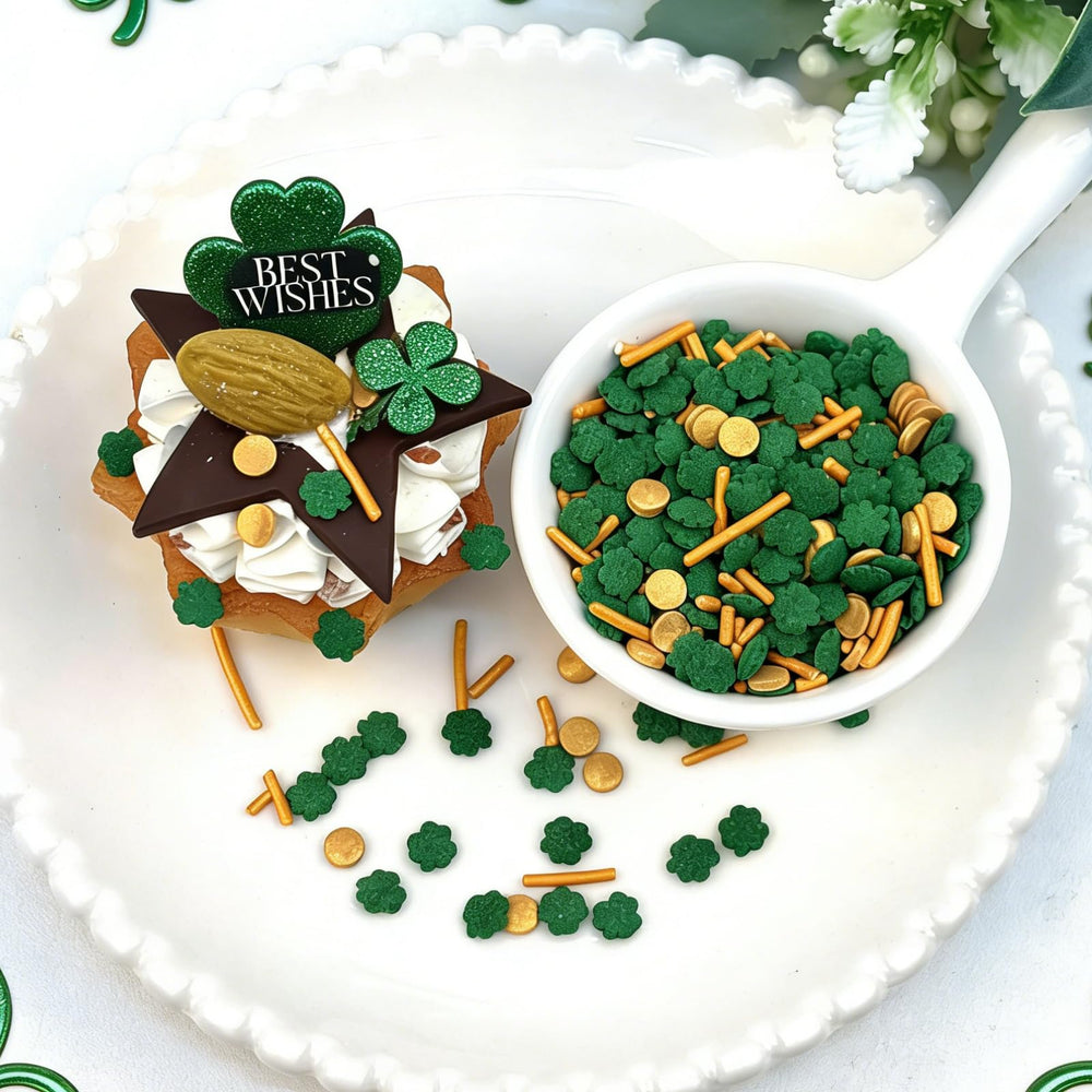 LittleStar shamrock confetti and metallic sprinkles boost festive vibes.