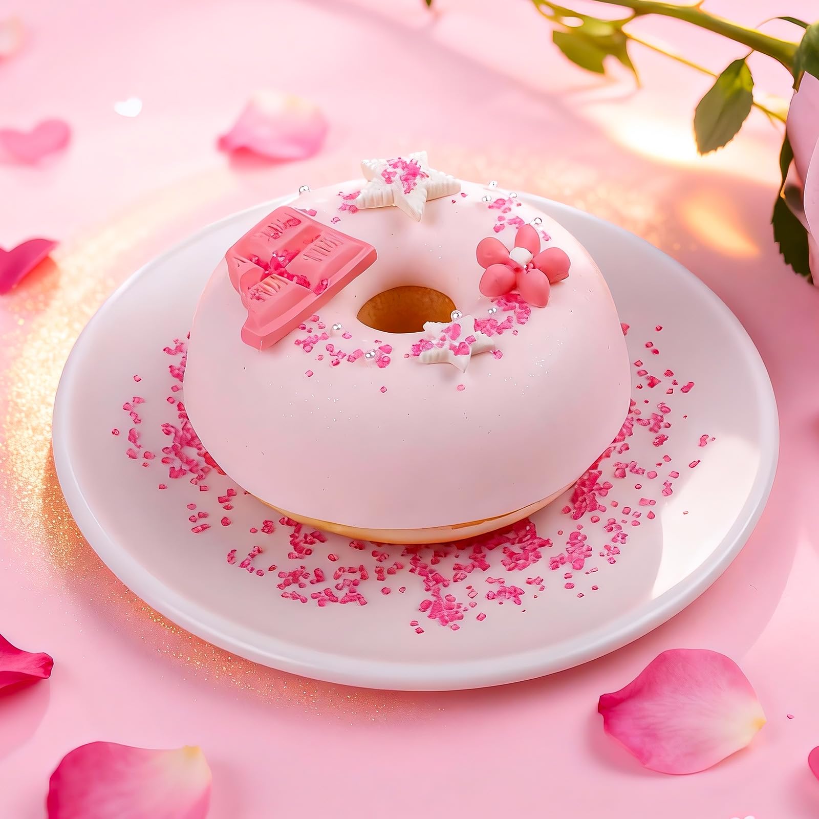 LittleStar pink white hearts and jimmies create elegant cake accents.