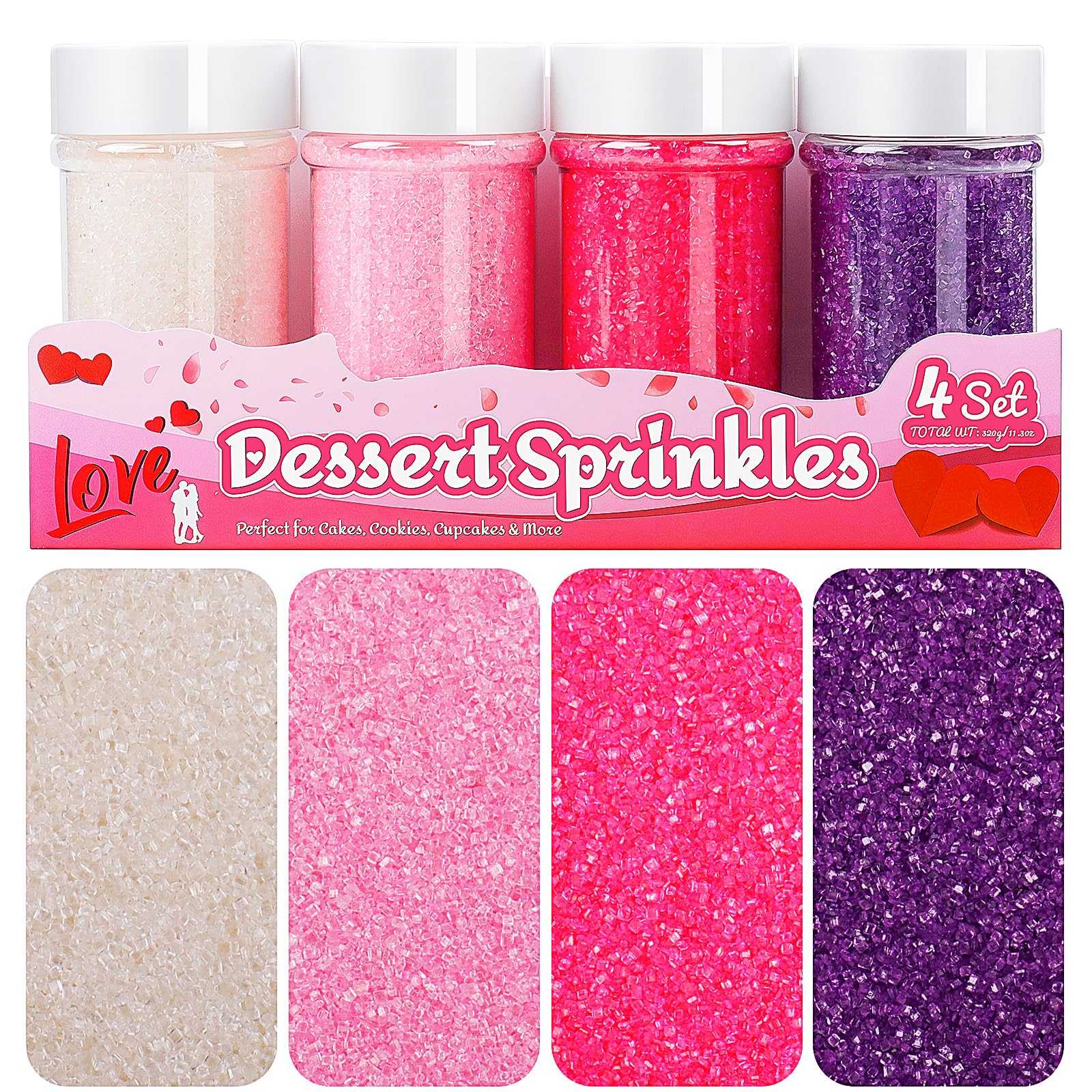 LittleStar Valentines red sanding sugar crystals for cake and cookie decoration