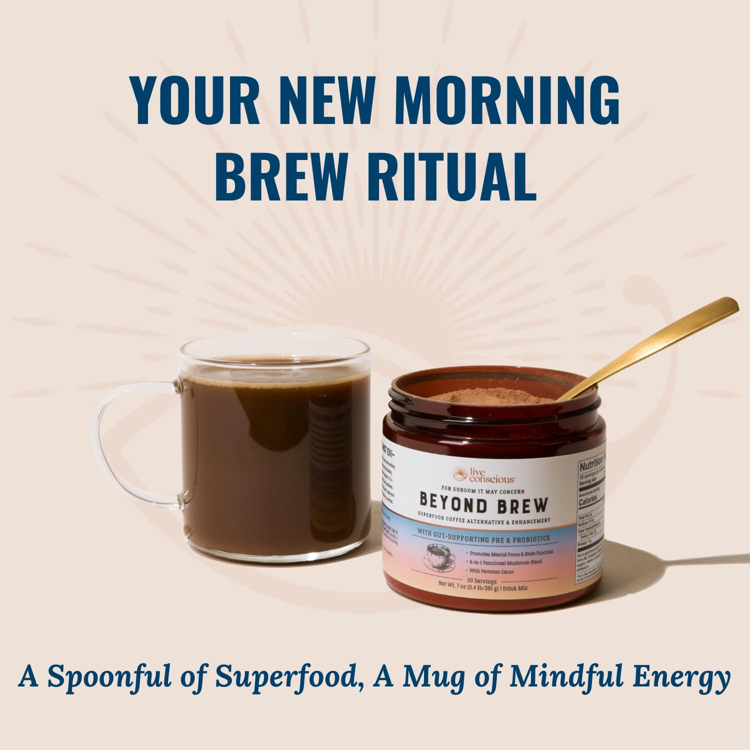 Live Conscious Beyond Brew chaga mushroom supports cellular health and daily vitality