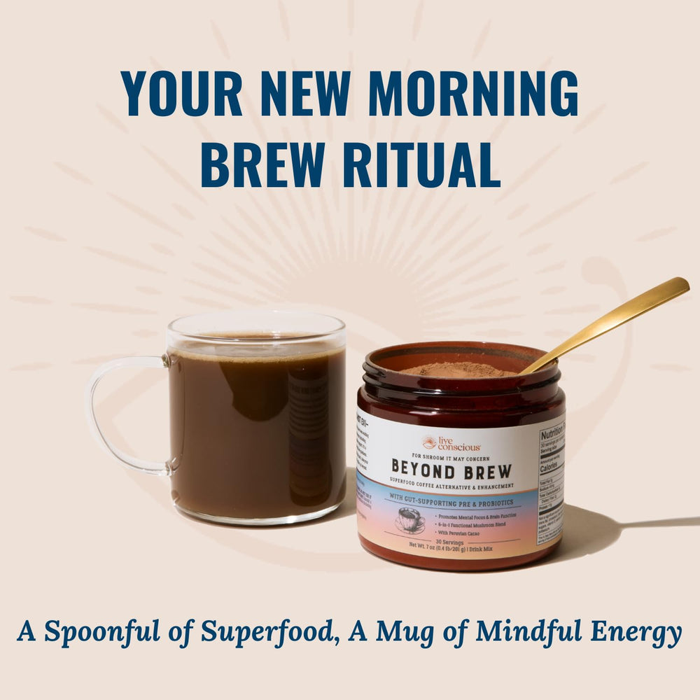Live Conscious Beyond Brew chaga mushroom supports cellular health and daily vitality