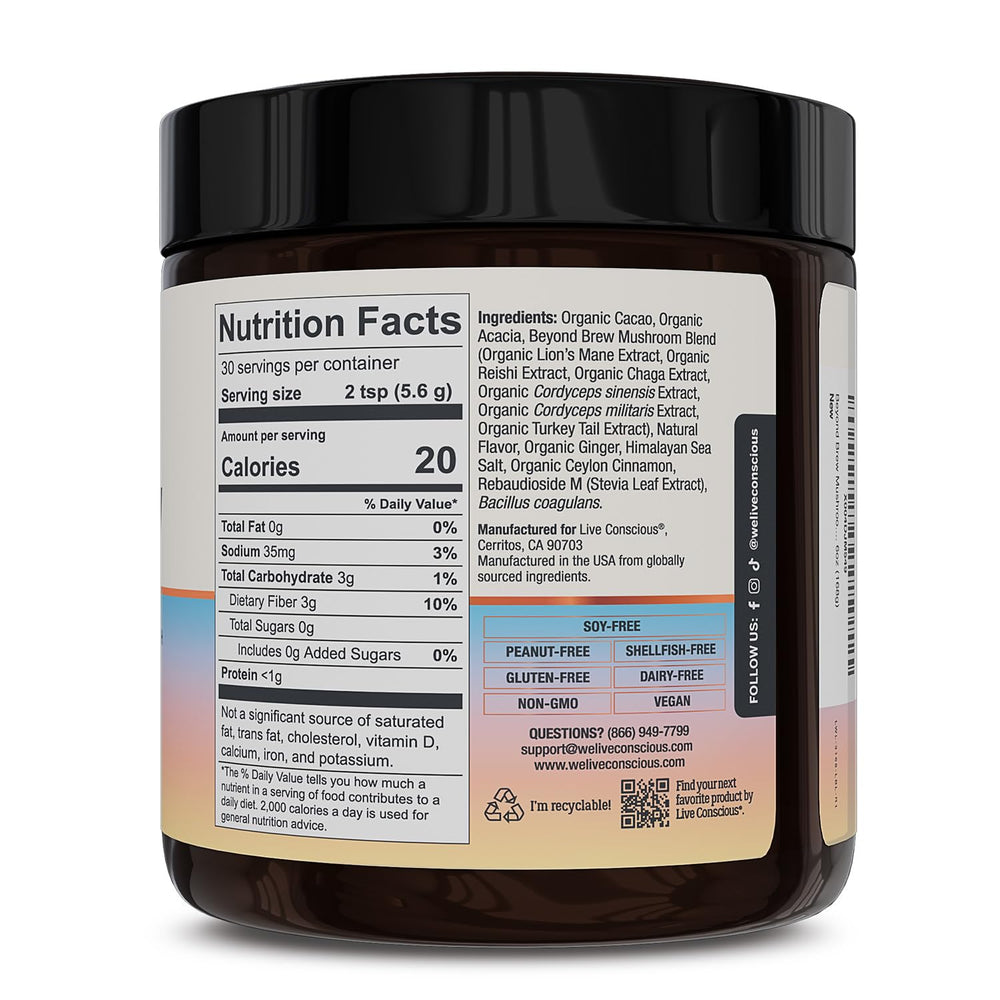 Live Conscious Beyond Brew reishi mushroom helps support mood balance and steady calm