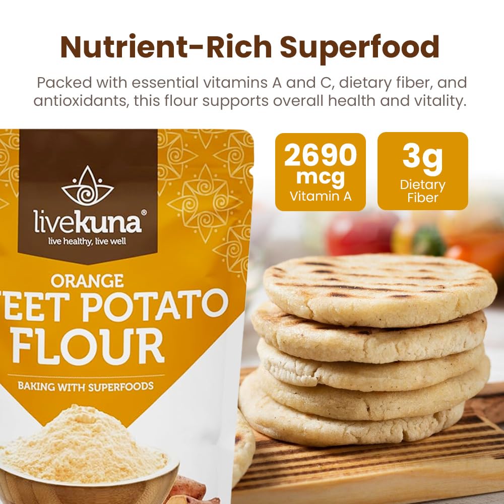 LiveKuna orange sweet potato flour in batter bowl for versatile recipes