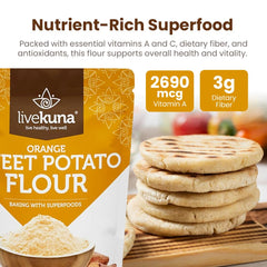 LiveKuna orange sweet potato flour in batter bowl for versatile recipes