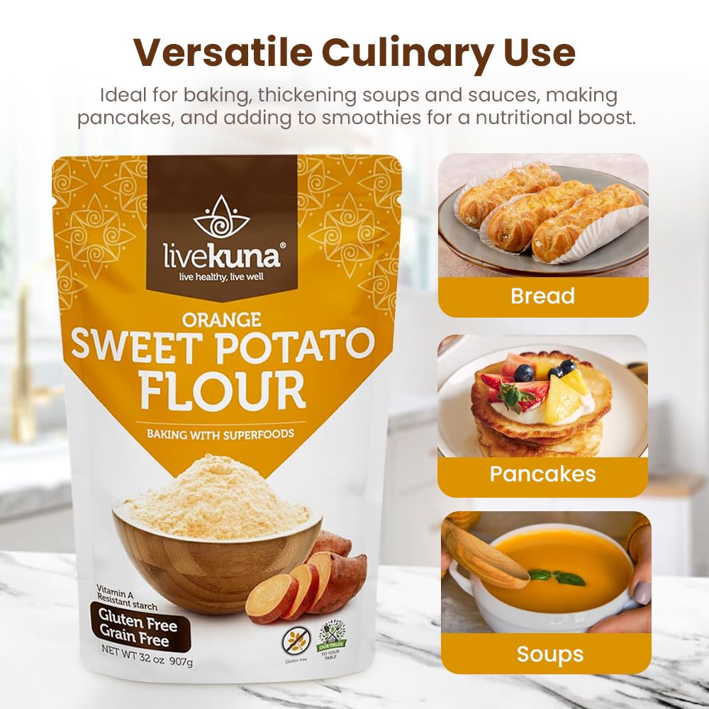 LiveKuna orange sweet potato flour pancake mix for breakfast