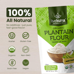 LiveKuna Organic Plantain Flour used in vegan and paleo friendly recipes.