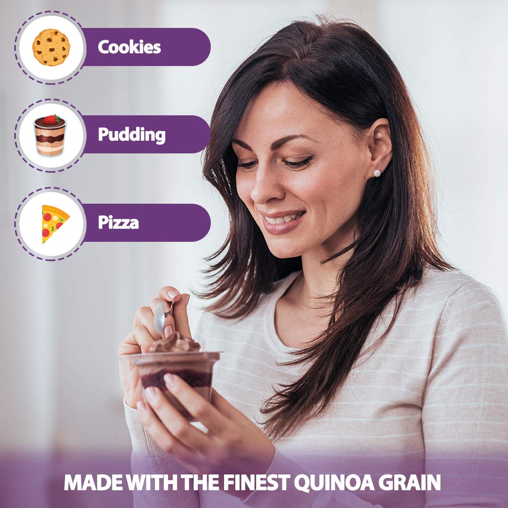 LiveKuna quinoa flour in measuring cup highlighting protein boost