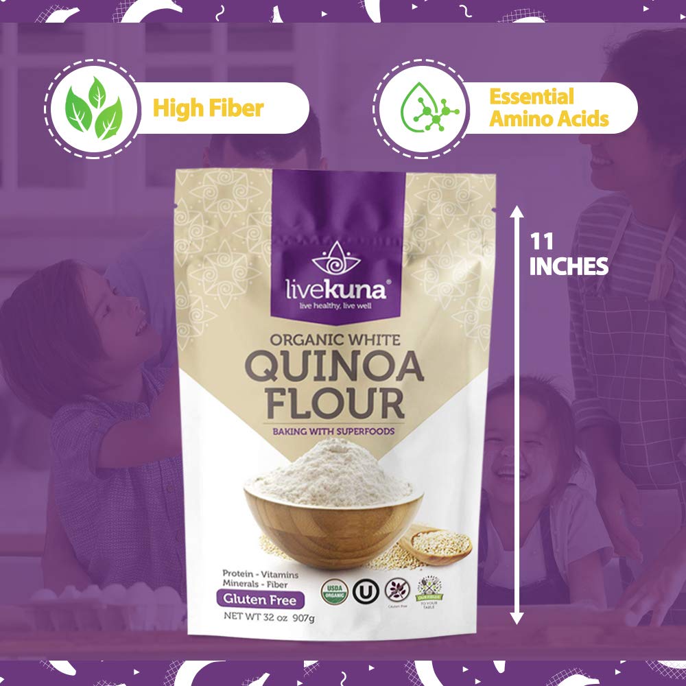 LiveKuna organic quinoa flour in pantry for gluten-free cooking